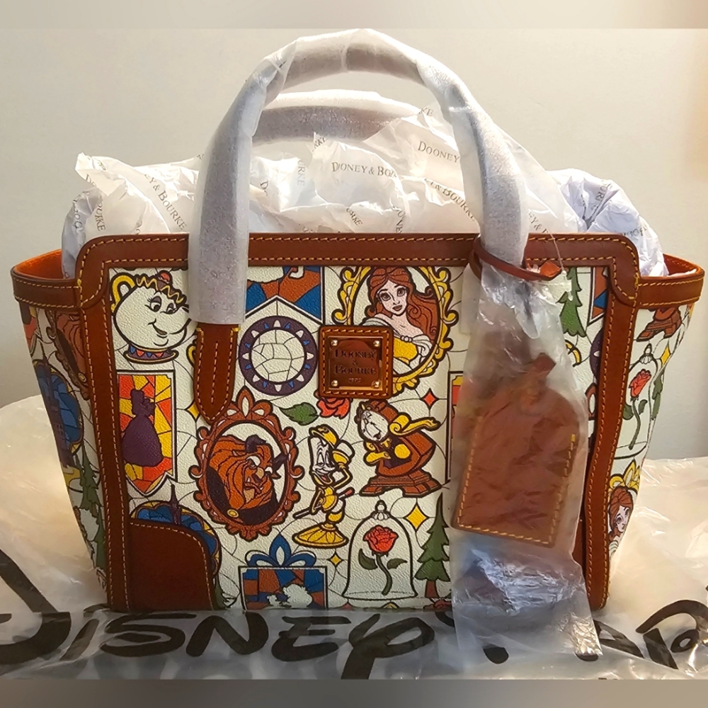 Disney Beauty And The Beast Dooney & Bourke Stained Glass Small Shopper Tote NWT